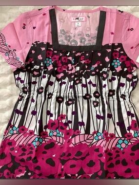 Pink Floral Scrub Top